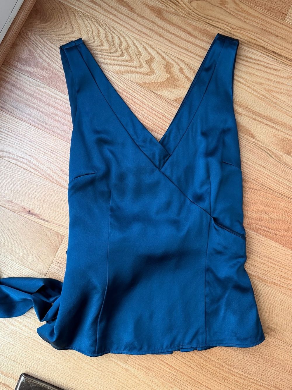 Vintage 100% Silk Teal Wrap Peplum Tie Back Going Out Top 10